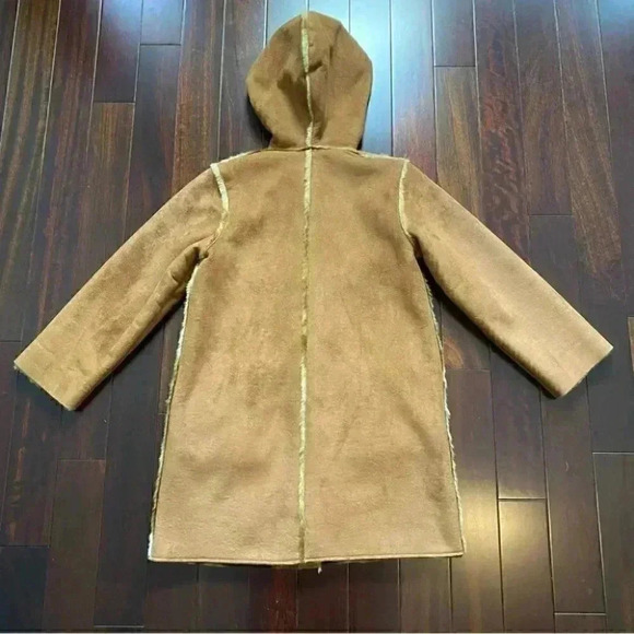 Floriane Coat Faux Suede Faux  Fur Winter Pea Coat Hood Tan Brown Girls Size 8 - Picture 14 of 16